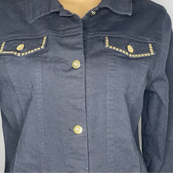 Ashro Button Down Long Sleeve Shirt Black With Gold Rivets Design Size 12 - Picture 3 of 12